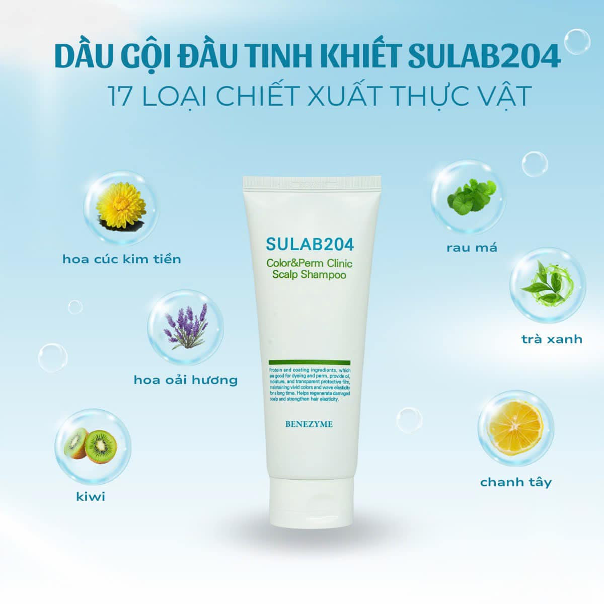 Dầu gội tinh khiết Sulab204 với bảng thành phần thuần tự nhiên